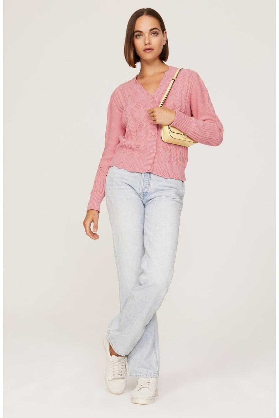 LoveShackFancy Anselma Pink Cable Knit Cotton Button Cardigan Sweater Size Small